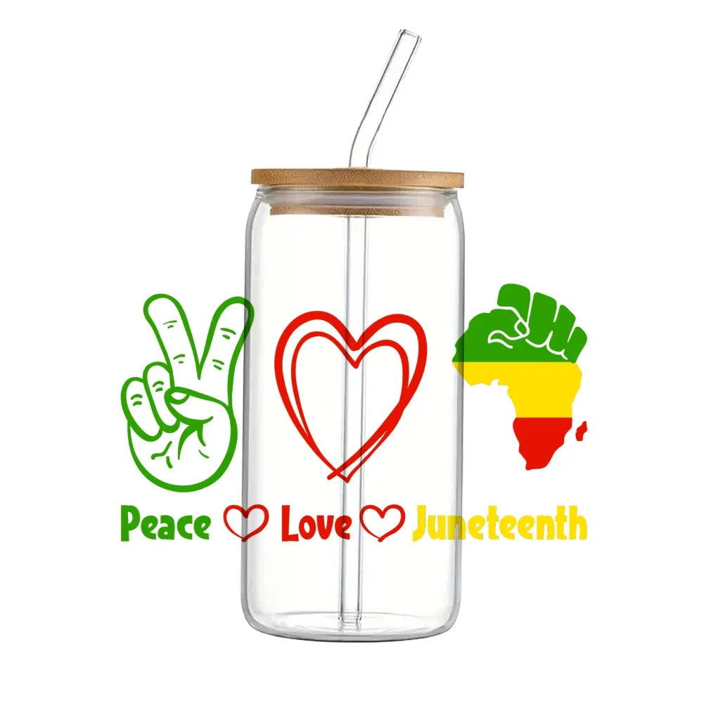 24x11cm Juneteenth 3D UV DTF Wraps Transfer Sticker DIY For 16oz Libbey Glass Cup Waterproof Wrap Transfers Decals Coffee Cup