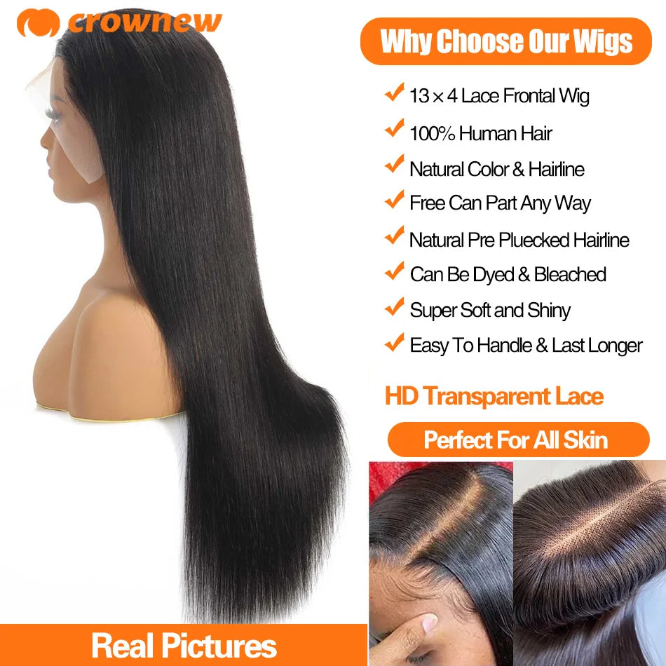 Straight Lace Front Wigs Human Hair 13x4 13x6 HD Lace Frontal Wigs Human Hair 200% Real 34" Straight Human Hair Wigs Pre plucked
