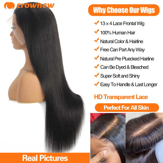 Straight Lace Front Wigs Human Hair 13x4 13x6 HD Lace Frontal Wigs Human Hair 200% Real 34" Straight Human Hair Wigs Pre plucked