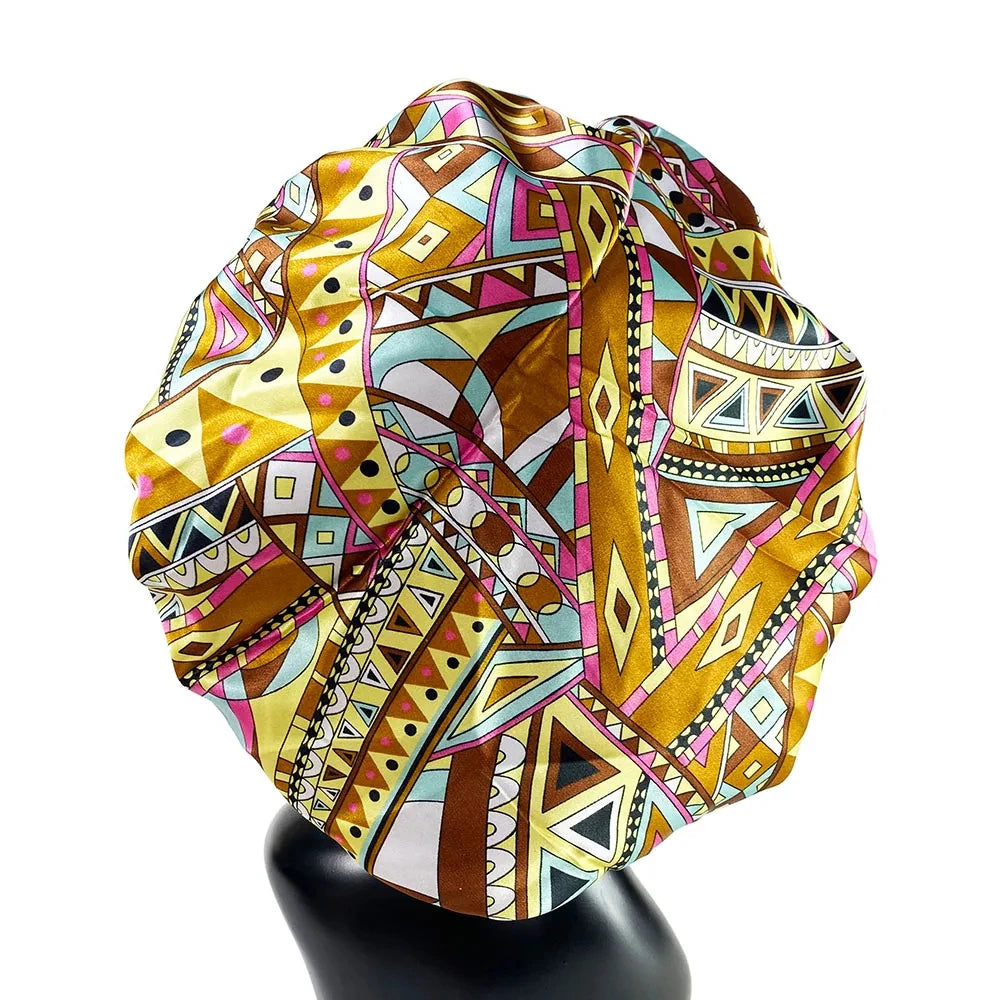 Silky Satin Bonnet Women Sleeping Cap Large Reversible Satin Linned Night Sleep Headwrap Hat Hair Wrap Accessories