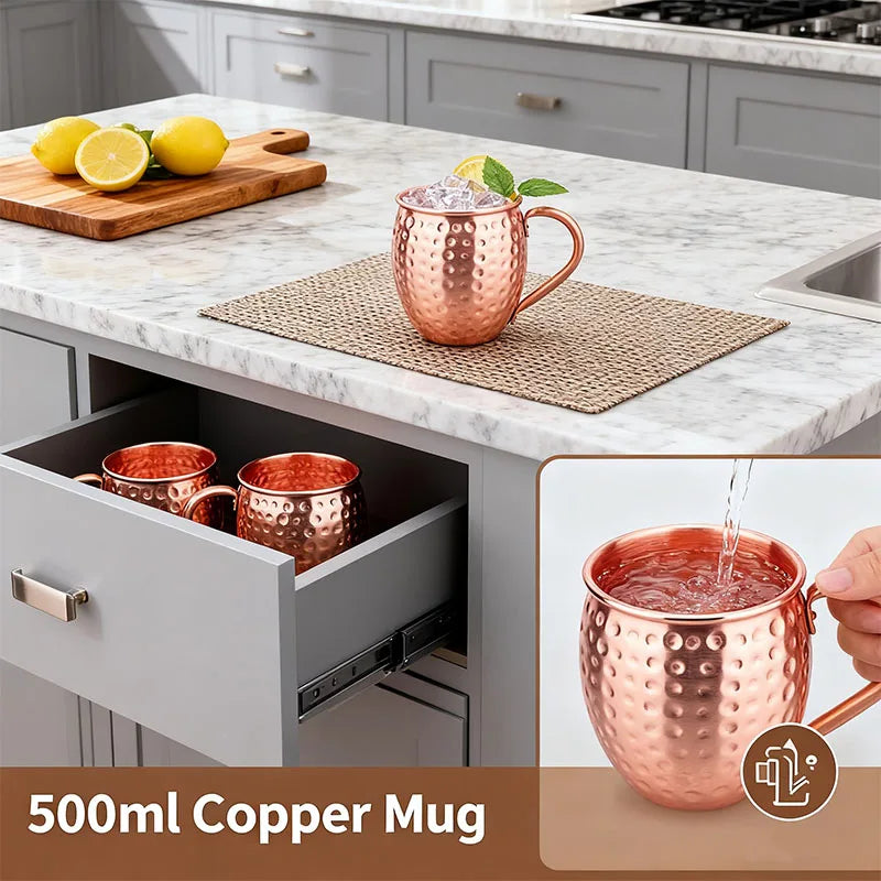 500ml 100% Copper Cups Pure Solid  Moscow Mule PURE Copper Mugs-Shaped 17oz Cocktail Cups Beer Milk Mug Drinkware