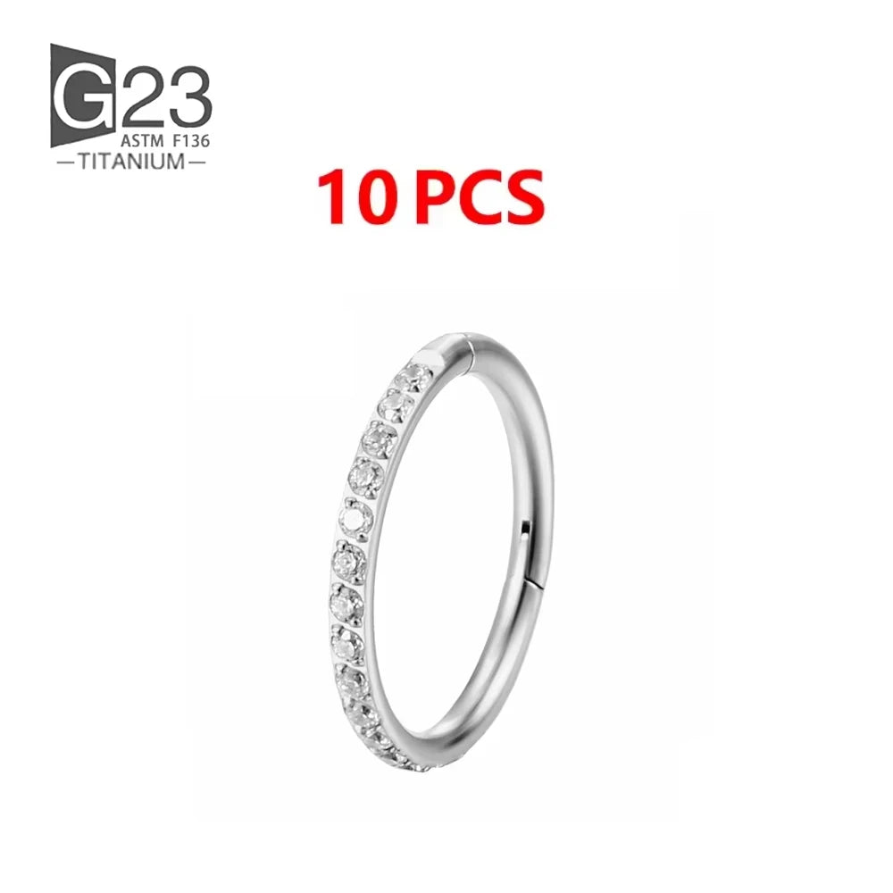 1/10Pcs G23 Titanium 14G/16G/18G Nose Rings Hinged Segment Ear Cartilage Tragus Earring Hoops Septum Clicker Piercing  Jewelry