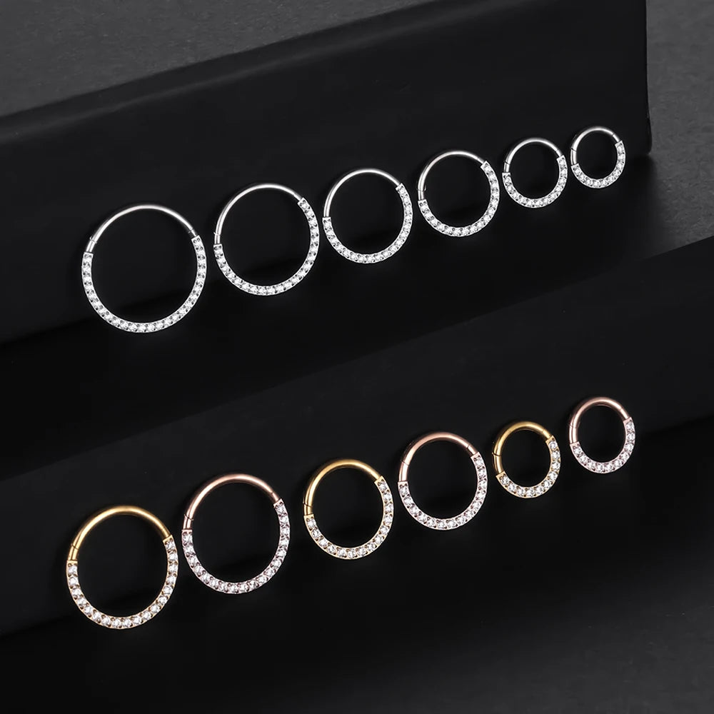 1/10Pcs G23 Titanium 14G/16G/18G Nose Rings Hinged Segment Ear Cartilage Tragus Earring Hoops Septum Clicker Piercing  Jewelry