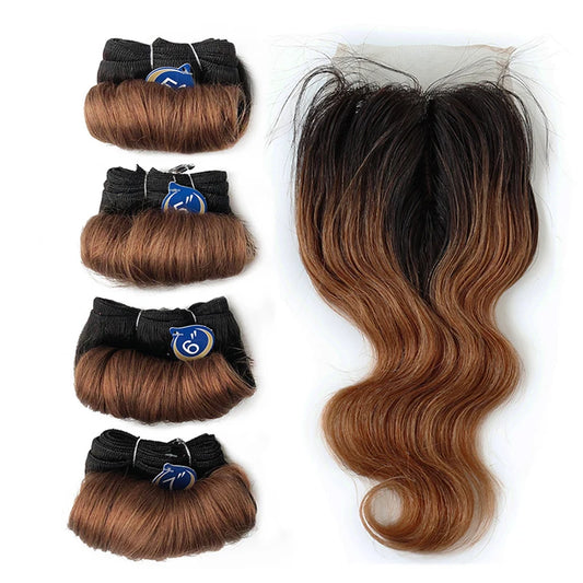 Brazilian Body Wave Bundles With Closure T Part Human Hair Closure with Bundles Short Body Wave Hair 4 Bundles With Closure