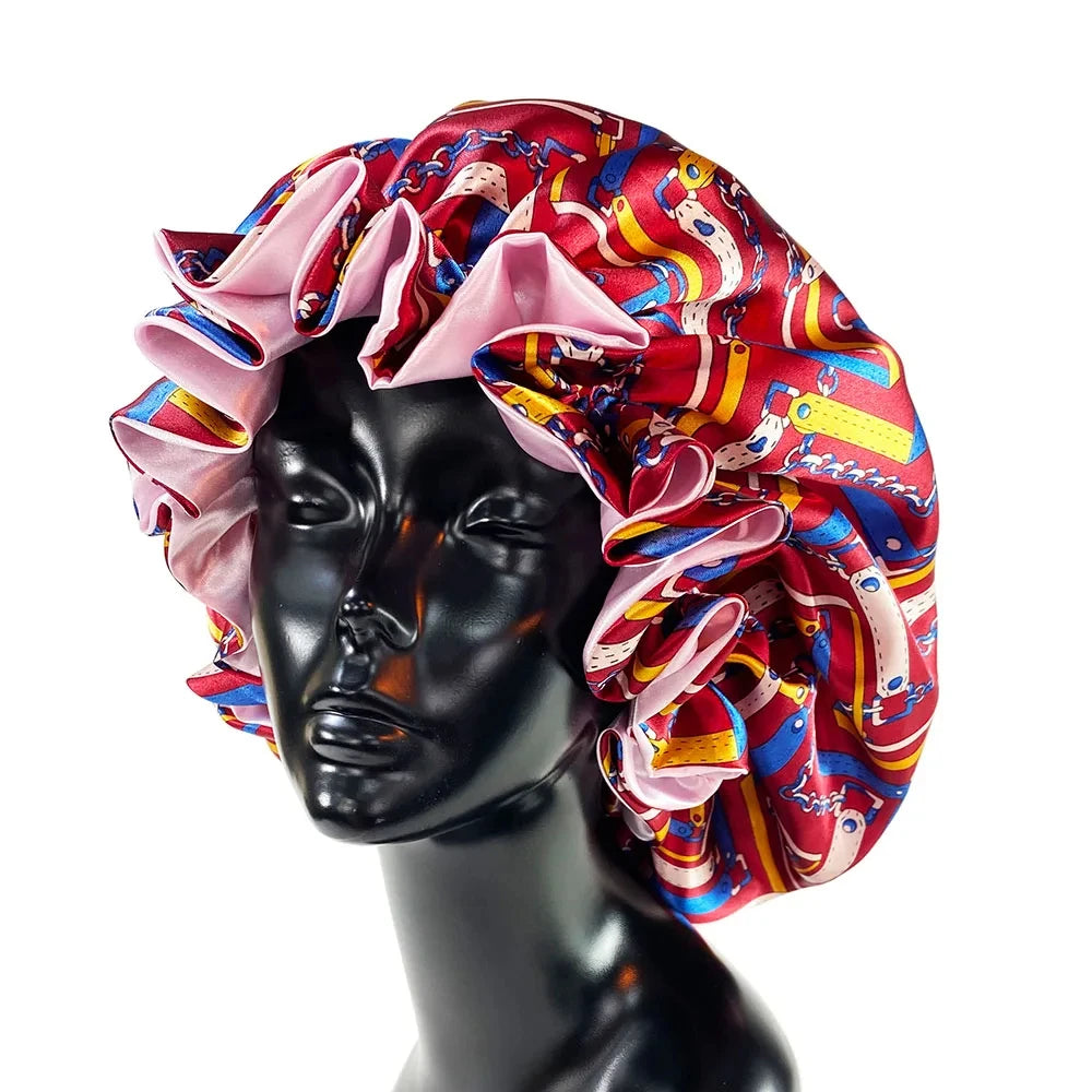Silky Satin Bonnet Women Sleeping Cap Large Reversible Satin Linned Night Sleep Headwrap Hat Hair Wrap Accessories