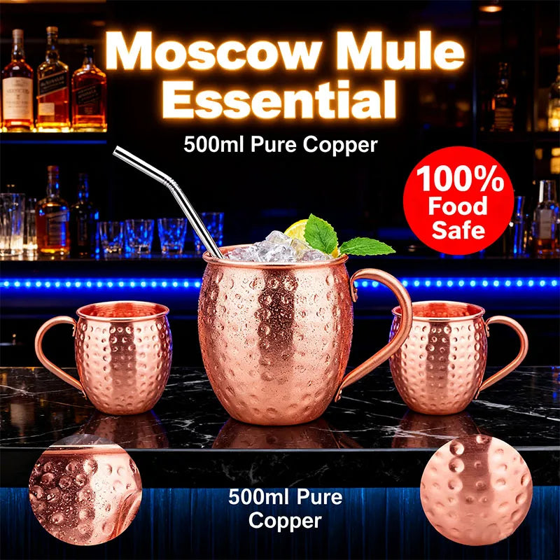500ml 100% Copper Cups Pure Solid  Moscow Mule PURE Copper Mugs-Shaped 17oz Cocktail Cups Beer Milk Mug Drinkware