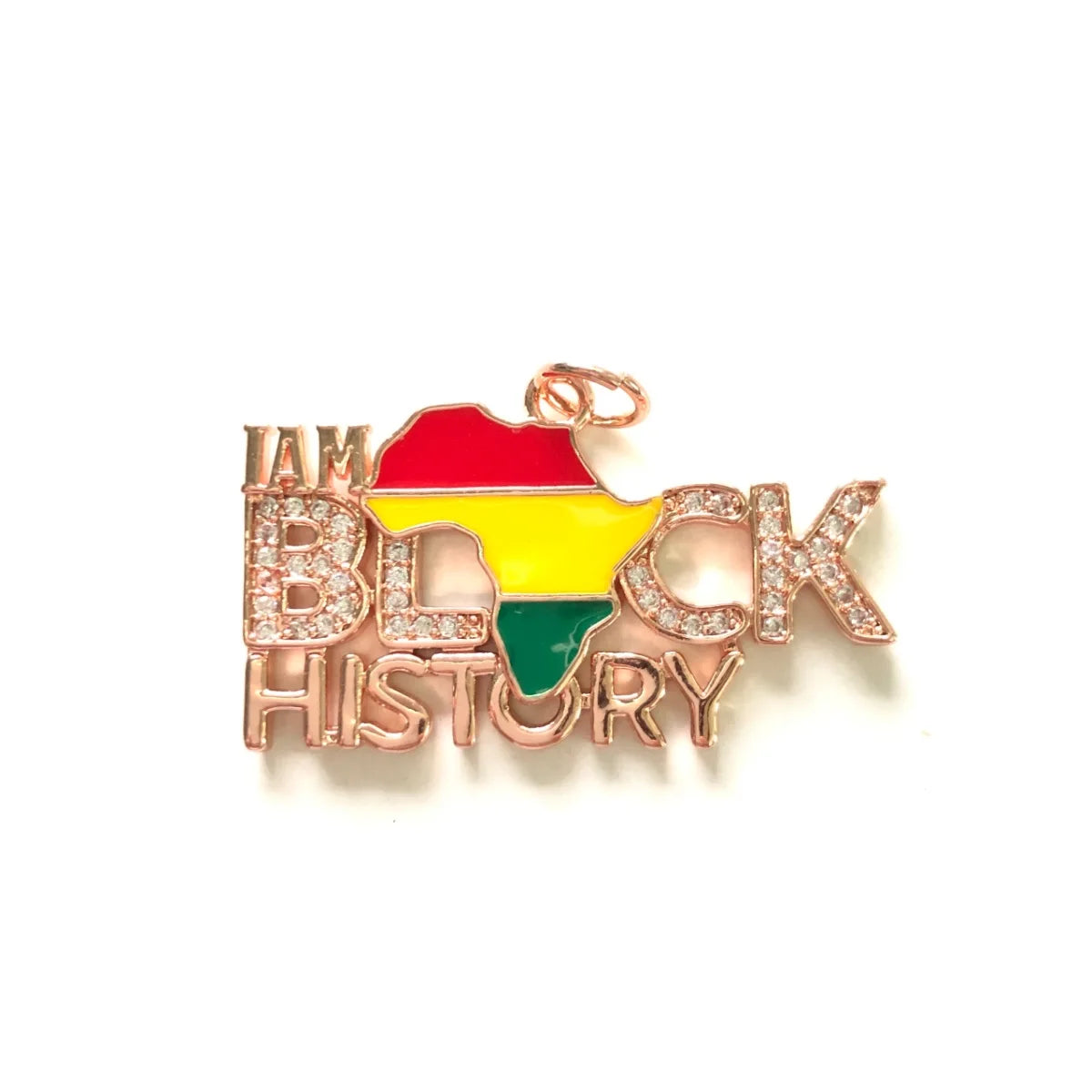 5pcs Zirconia Pave Enamel I Am Black History Word Charm for Juneteenth Bracelet Necklace Making Black History Month Pendant