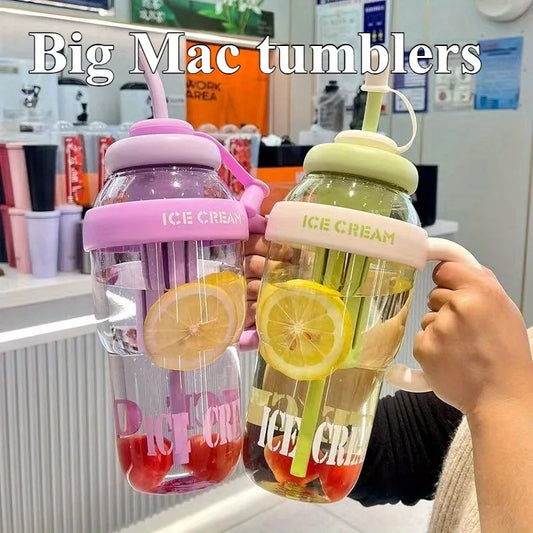 Trendy Oversized Tumbler - 32oz Summer Cup with Straw & Leakproof Lid - Cute Lucky Print Design for Travel, Beach & Outdoor