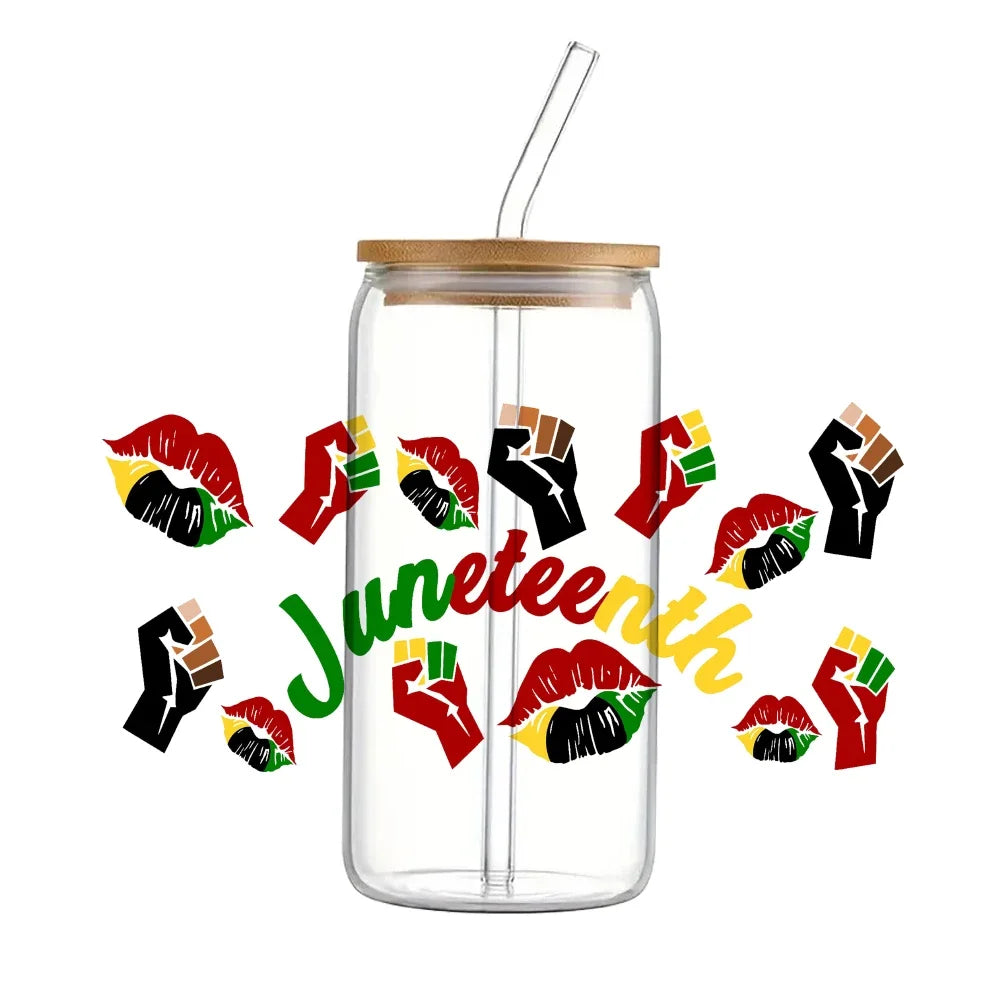 24x11cm Juneteenth 3D UV DTF Wraps Transfer Sticker DIY For 16oz Libbey Glass Cup Waterproof Wrap Transfers Decals Coffee Cup