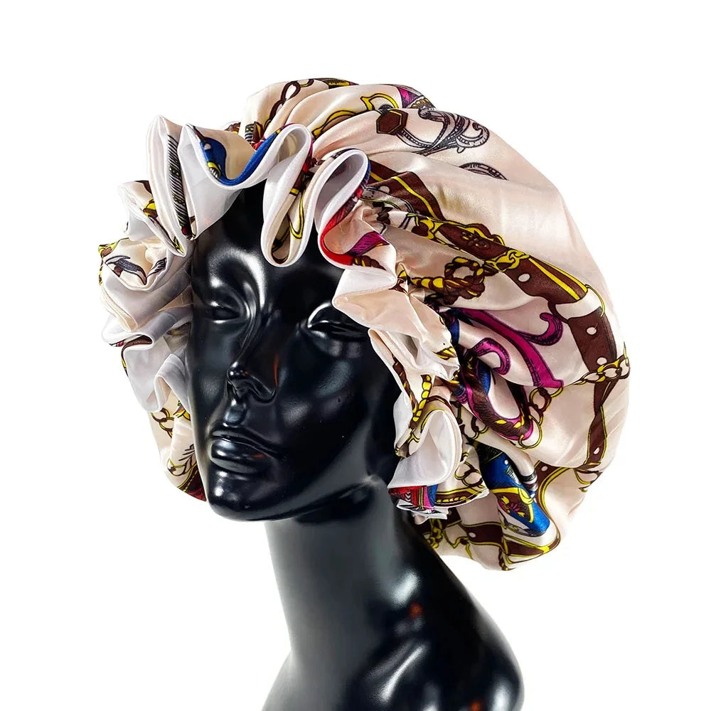 Silky Satin Bonnet Women Sleeping Cap Large Reversible Satin Linned Night Sleep Headwrap Hat Hair Wrap Accessories