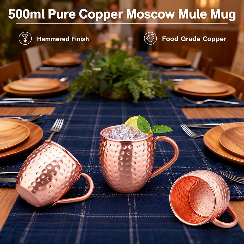 500ml 100% Copper Cups Pure Solid  Moscow Mule PURE Copper Mugs-Shaped 17oz Cocktail Cups Beer Milk Mug Drinkware