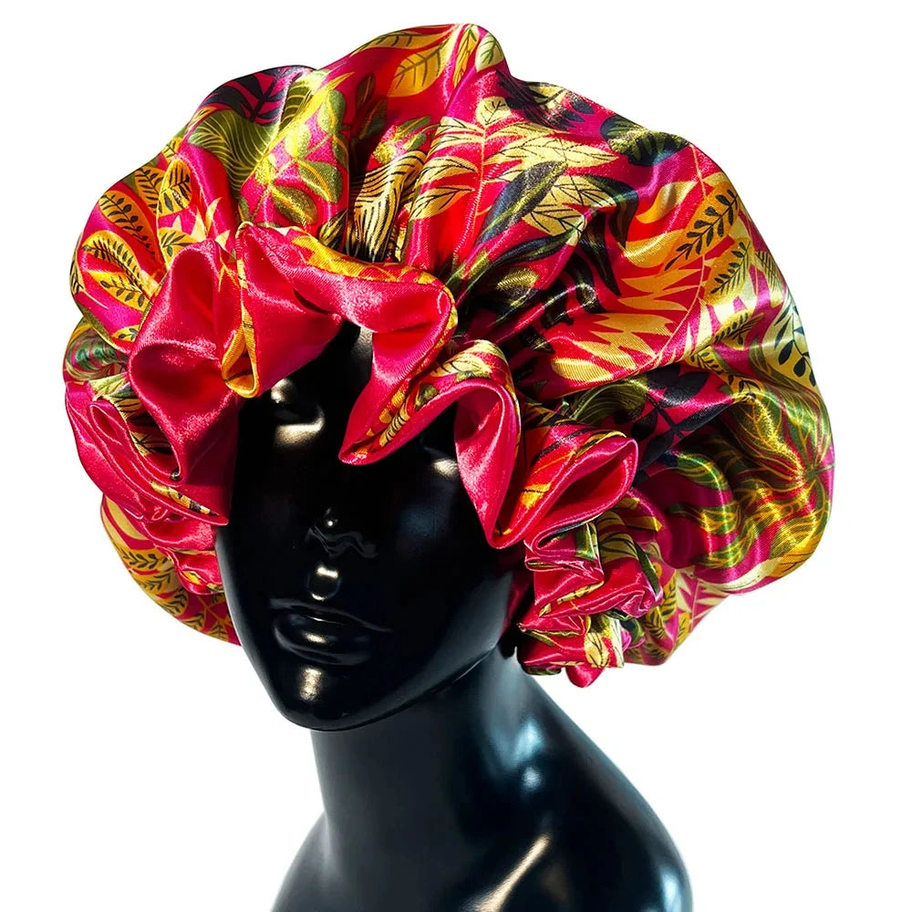 Silky Satin Bonnet Women Sleeping Cap Large Reversible Satin Linned Night Sleep Headwrap Hat Hair Wrap Accessories