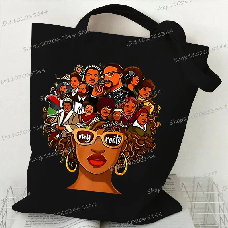"Juneteenth Is My Independence Day" Women's Canvas Tote Bag Black Girl Cartoon Shopping Bag Black History Culture Shoulder Bag