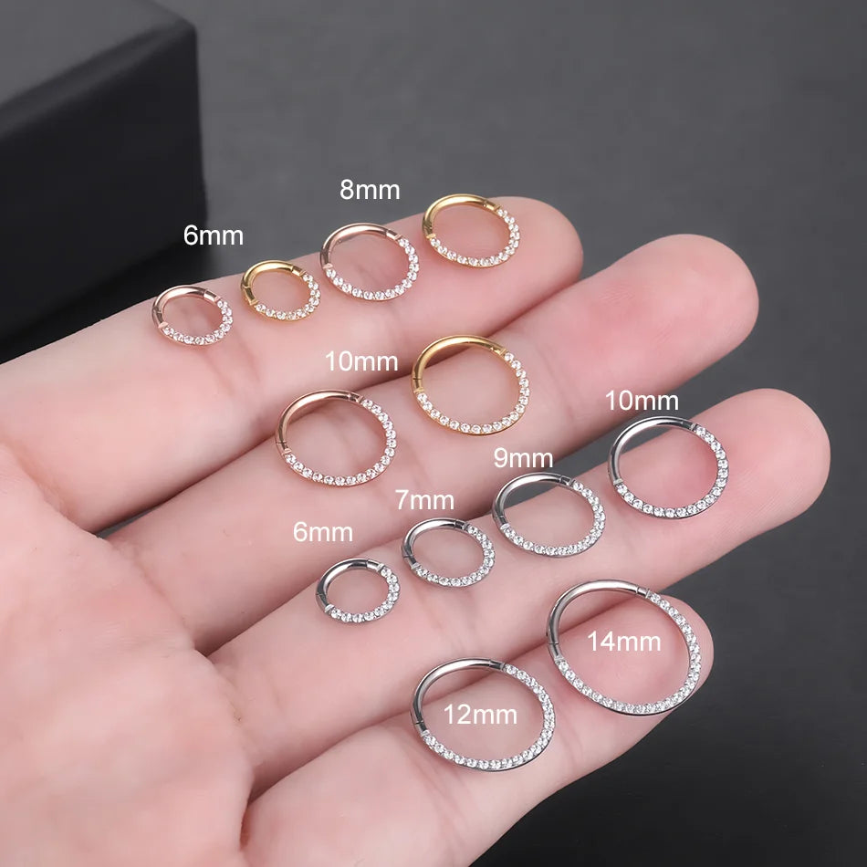1/10Pcs G23 Titanium 14G/16G/18G Nose Rings Hinged Segment Ear Cartilage Tragus Earring Hoops Septum Clicker Piercing  Jewelry