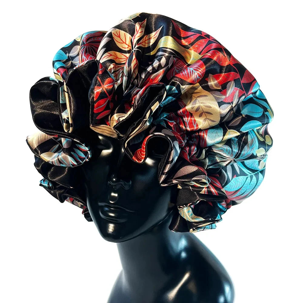 Silky Satin Bonnet Women Sleeping Cap Large Reversible Satin Linned Night Sleep Headwrap Hat Hair Wrap Accessories