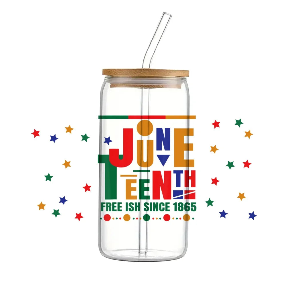 24x11cm Juneteenth 3D UV DTF Wraps Transfer Sticker DIY For 16oz Libbey Glass Cup Waterproof Wrap Transfers Decals Coffee Cup